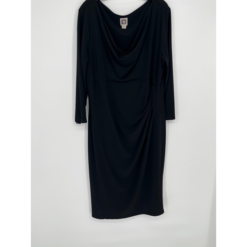 Anne Klein Cowl Neck Ruched Side Sheath Dress Women 14 Black 3/4 Sleeve
LBD